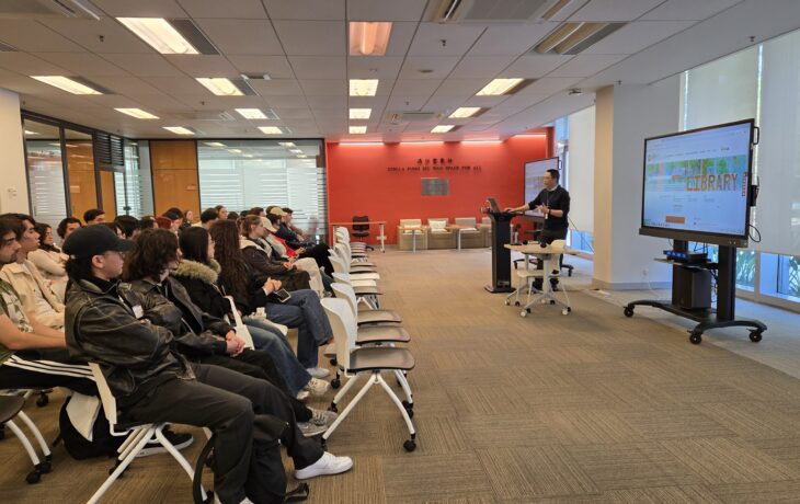 Exchange students visit the Library, spanning three floors and covering 4,000 square metres.