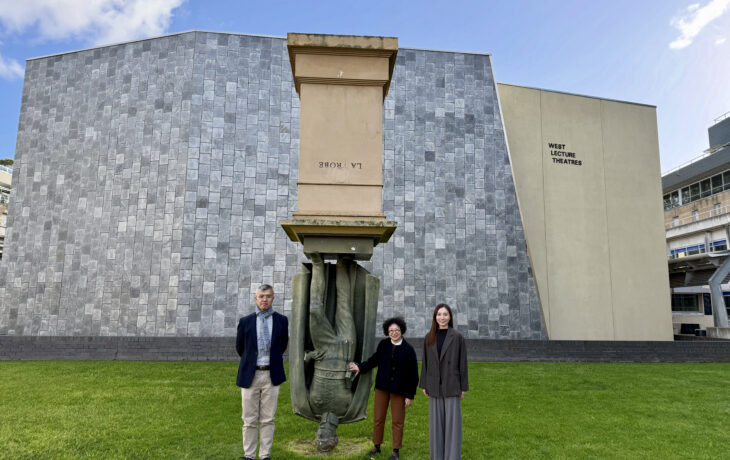 In front of the the statue commemorating Lieutenant Governor Charles Joseph La Trobe.